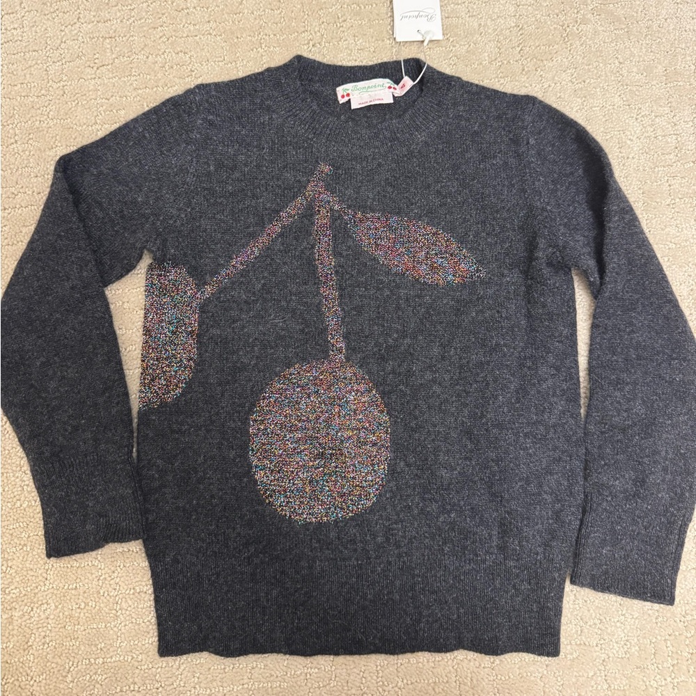 Bonpoint Gray Sweater with Cherry Design in size 4